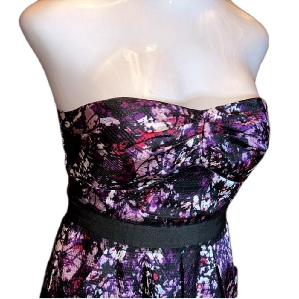 MAX & CLEO Purple & Black "Satiny" Print Strapless Dress Size 8 - Picture 2 of 7